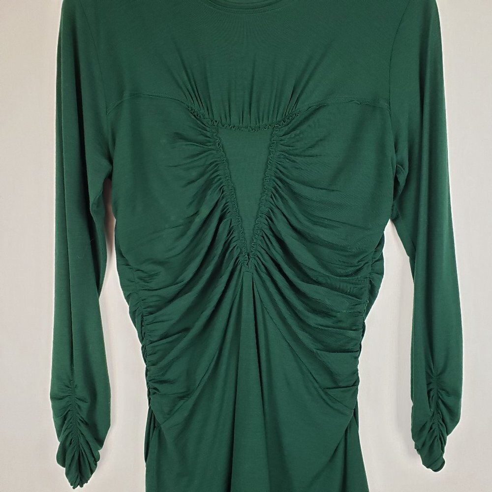 Susana Monaco Top Ruched Long Sleeve Green Wool Blend Size Medium - Picture 3 of 11